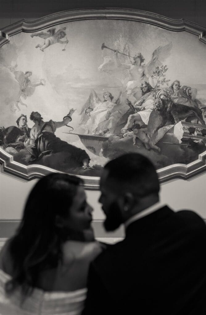 cute couple smiling at each other during their engagement session