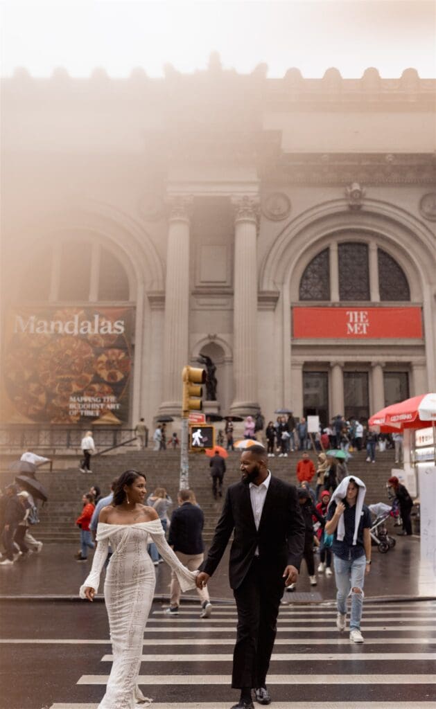 cute couple at their engagement session in their dream city