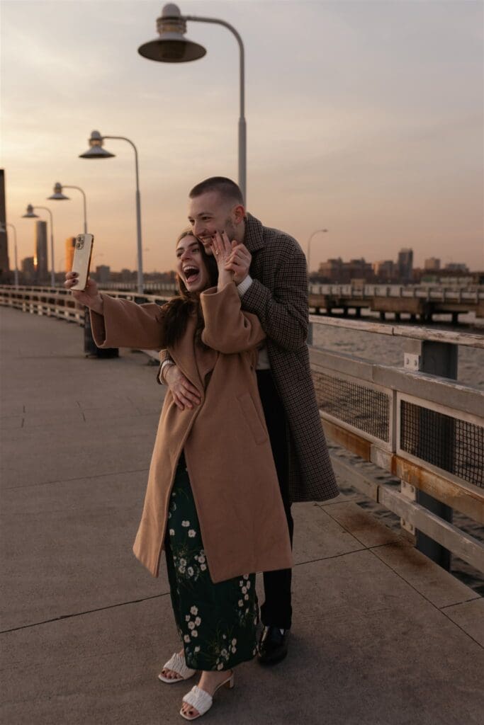 cute couple excited about their engagement
