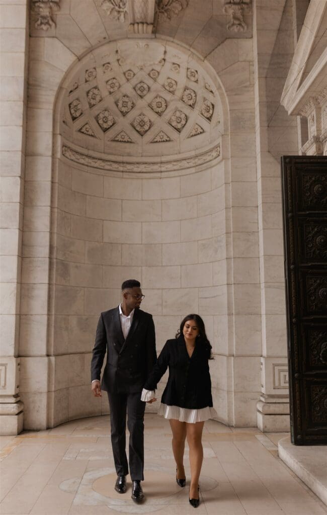 newly engaged couple at their NYC photoshoot