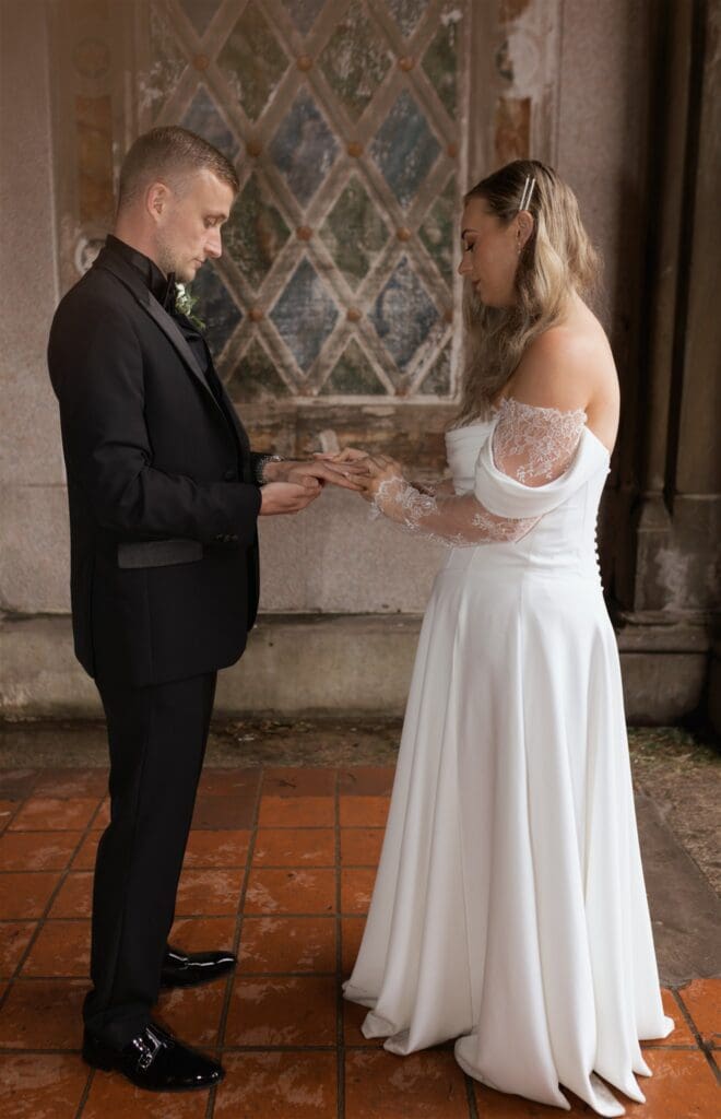bride and groom exchanging vows during their ceremony