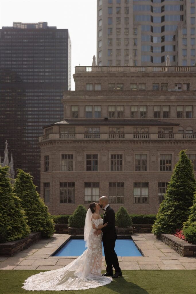 bride and groom kissing after their ceremony