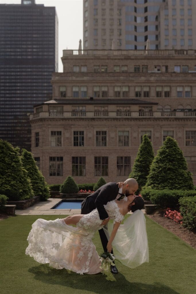 bride and groom kissing after their ceremony elopement