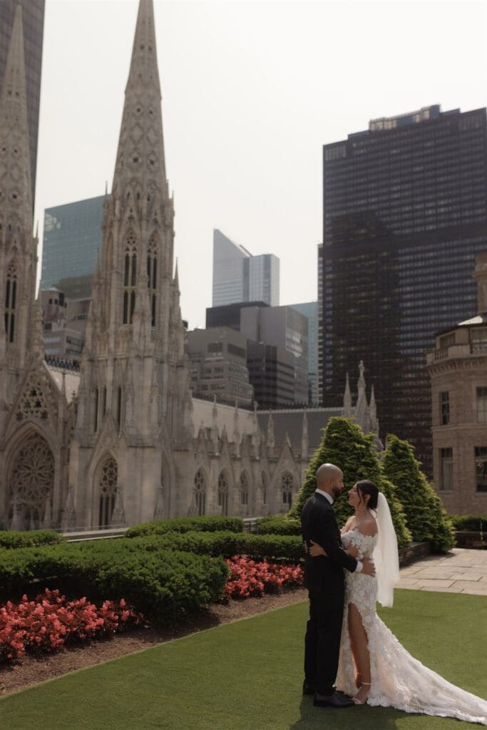 portrait of the newlyweds hugging