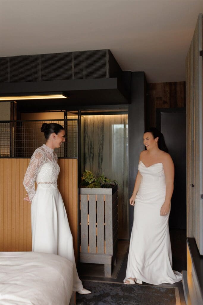Stunning picture of the brides before their ceremony