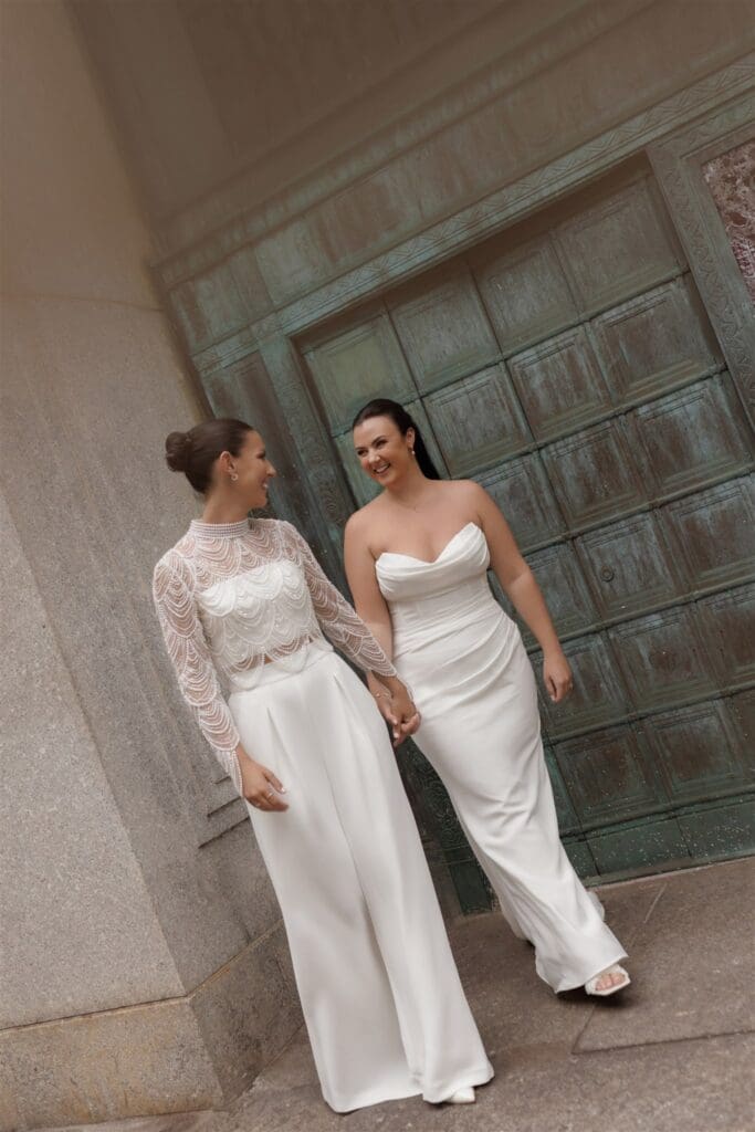 Cute picture of the newlyweds holding hands