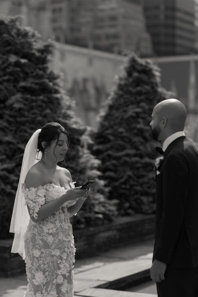 bride reading her vows during the ceremony