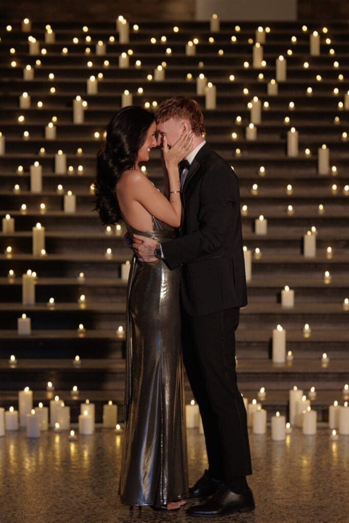 couple kissing during their engagement photos