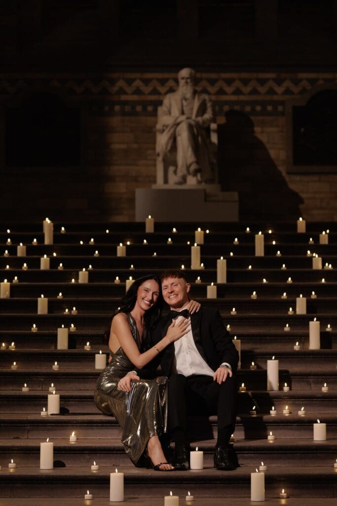 Cute picture of the newly engaged, couple hugging