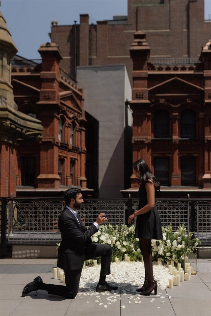 Mukund & Jo Moody Manhattan Rooftop Proposal at The Beekman Hotel