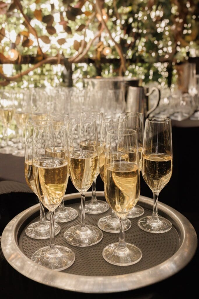 guests celebrating the engagement with champagne