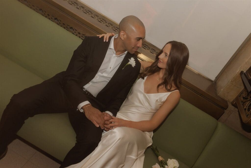 bride and groom at the nyc city hall for their elopement